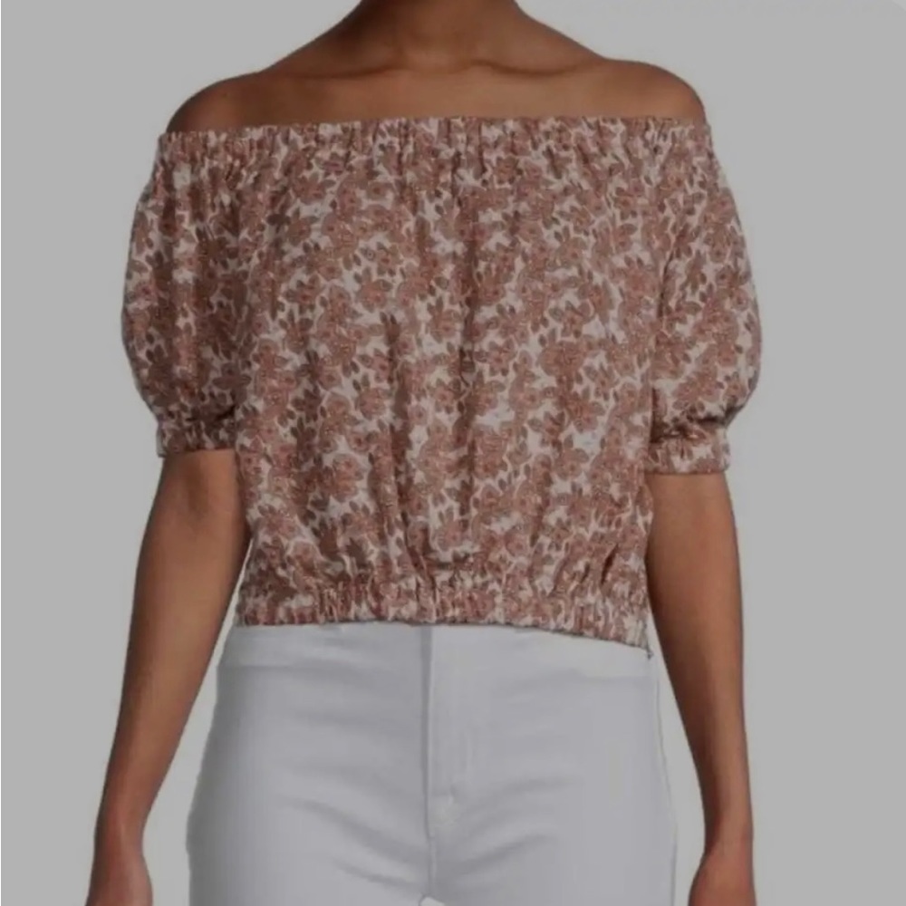 Cupcakes & Cashmere 100% Cotton Off the Shoulder Crop Top Puff / Balloon Sleeves